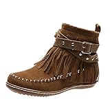 Flache Cowboystiefel Damen Fransen Retro westrnstiefel Wildleder stiefeletten modisch ankle boots Herbst Winter Übergangsstiefel halbstiefel Knöchel Stiefel Slip-On Stiefel rutschfest kurzstiefel