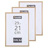 Walasis Bilderrahmen A4 Gold Rahmen: 3er Set Dokumentrahmen Frame Din A4(21x29,7 cm) für Urkunden Collage Foto Modern Kunststoffrahmen mit Acrylglas