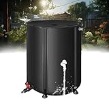 Faltbares Regenfass mit Ständer und Wasserhahn, 225 l, Regenwassersammler-Set für Garten, schwarz, 60 x 80 cm, Reißverschlussabdeckung, Regenfangsystem