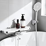 HOMELODY Badewannenarmatur mit Handbrause, 360° drehbarer Auslauf, Badewannenarmaturen mit Duschbrause, Glasablage, 1,5 m PVC Schlauch, Mischbatterie zur Wandmontage