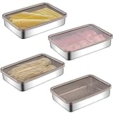 Kongming 4 Stück Edelstahl Aufschnittboxen für Kühlschrank Wurst Aufbewahrung Vorratsdosen mit Deckel Luftdicht Aufschnittbox zur Aufbewahrung von Käse Fleisch Wurst Obst