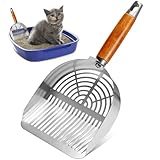 Katzenklo Schaufel Katzenstreuschaufel Metall Katzenschaufel für Katzenklo mit Holzgriff Katzenstreu für Katzentoilette Lochabstand Cat Litter Scoop Streuschaufel Katzen Zubehör Schaufel für Klo