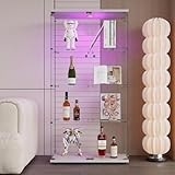 Generisch Glasvitrine Standvitrine, 4 Lagen Glas Holz Vitrine Sammlervitrine Vitrinenschrank, 2 Tür mit LED und Schloss Glasvitrine Stehend Für Wohnzimmer Schlafzimmer Büro Sammlerstücke Bücher Wein