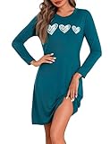 Marvmys Nachthemd Damen Langarm Schlafshirt Baumwolle Printed Sleepshirt Frauen Winter Nachtwäsche Schlafkleid