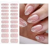 JMEOWIO Nagelfolie Glitter Hell Rosa Gel Nail Nagelfolien Selbstklebend Nagelsticker Uv Härtend Dekoration Nageldesign Zubehör