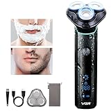 VGR Elektrischer Rotationsrasierer für Herren, IPX7 wasserdicht, kabellos, wiederaufladbar über USB-C-Rasierer, 200 Minuten Akku, Reiseschloss, Herrenrasiermaschine für Bart, Gesicht, Haare, Hals