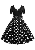 Yming Frauen Festlich Hochzeitkleid V-Ausschnitt Kleider Elegantes Cocktailkleid Retro Rockabilly Kleid Schwarz L