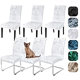 Alishomtll Samt Stuhlhussen 4er/6er Set Zerknitterter Samt Stretch Stuhlbezug Schwingstühle Elastische Hussen Abnehmbare Waschbarer Stühle Schutz für Esszimmer Party Bankett Hochzeit (Weiß, 6 Stück)