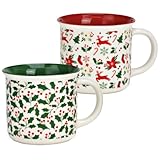 Weihnachtsbecher Set aus Porzellan Tassen mit Weihnachtsdekor - Süße Kaffeetassen Ø 8 x 10 cm Rot & Grün Motive Glühweintasse für Winter, Weihnachten - Hochwertiges Porzellan, Spülmaschinenfest