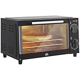 HOMCOM Minibackofen 9L Mini Ofen mit Backblech, Grillrost, 100 °C-230 °C, mit einstellbar Temperatur und Garzeit, 60 Min. Timer, 750W, Edelstahl, Schwarz