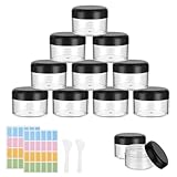 Flintronic 12 Stück Döschen, 50ml Plastik Döschen, Leerdose klarer Tiegel, Cremedose Leer Transparent Tiegel mit Spatel und Etikett，Reise Töpfchen Döschen Set für Mini-Kerzen Kosmetik
