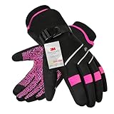 BIKINGMOREOK Winterhandschuhe Wasserdicht -30°F 3M Thinsulate Skihandschuhe Warme Touchscreen Handschuhe,Winddicht Fahrradhandschuhe Herren Damen-Rosa-S