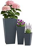 CLP Pflanzkübel groß, 3er Set für außen und innen, Outdoor XXL Blumenkübel eckig, wetterbeständig frostsicher in Steinoptik, Winterfest, Farbe:anthrazit