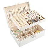 Mkitnvy Schmuckkästchen Mädchen Damen Groß,2-schichtige Schmuckschatulle, Abschließbare Schmuckaufbewahrung mit Schlüssel,PU-Leder Aufbewahrungskoffer für Ringe Ohrringe Armbänder