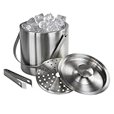 Montafox Edelstahl Eiswürfelbehälter 3 Liter Doppelwandig Groß Eiswürfelkühler 100% BPA frei Eiseimer Eiswürfel Aufbewahrung Eiskübel Isoliert