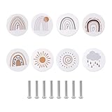 HO2NLE 8 Stück Schrankknöpfe Holz für Kinderzimmer Runde Wettermuster Holzgriffe Möbel Knöpfe für Schrank Holzknöpfe Kommode für Kinderzimmer, Küche, Schlafzimmer Wettergriffssatz