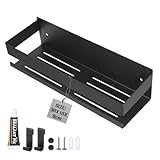 EXLECO Duschablage Ohne Bohren 30CM, Duschregal Wand Edelstahl Badregal mit 2 beweglichen Haken Duschkorb Selbstklebende Badezimmer Regal Badezimmer Aufbewahrung für Shampoo und Duschgel Schwarz