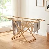 [en.casa] Wäscheständer Fakala Standtrockner klappbar Bambus 154 x 59 x 82 cm Flügelwäschetrockner mit Wäscheleinen Badezimmer Balkon