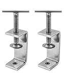 QWORK 2 Stück 304 Edelstahl C Zwingen , Hochleistungs C Klemme, für Heimwerker Holzbearbeitung , Schweißtischlerei , Silber , Handdrehung , Stil 2