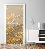 MyMaxxi - Tür bekleben mit Türtapete Selbstklebend 90x200 Abstrakt gezeichnetes Blütenfeld - Tür verschönern Türfolie - Türaufkleber - Türposter Türklebefolie Blume Rose Blätter Gold