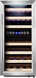 Kalamera Weinkühlschrank 2 Zonen, Edelstahl Glastür, 33 Flaschen(bis zu 310 mm Höhe), 100 Liter, Zwei Temperaturzonen 5-10°C/10-18°C, Freistehend, KRC-33BSS