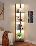 OUTONLIFE LED Stehlampe mit Regal, 3 Farbtemperaturen, Dimmbar mit Touch & Fernbedienung, Eckregal mit 5 Ebenen und Beleuchtung, Schmales Bücherregal für Wohnzimmer, Schlafzimmer, Büro