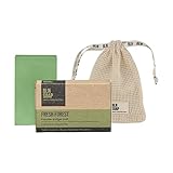 BLN SOAP Fresh Forest + Baumwoll-Seifensäckchen: 3-in-1 feste Seife für Männer + Seifenbeutel für Aufbewahrung und Peeling – Nachhaltig & Vegan, Pflege für Hand, Körper & Haare