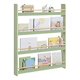 SONGMICS Bücherregal Kinder, Kinderregal mit 4 Ebenen, Spielzeugregal, Wandregal, für Kinderzimmer, Spielzimmer, lorbeergrün-naturfarben GKR014CE02