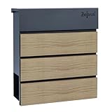 Zelsius Briefkasten Wood mit Zeitungsfach | Postbox in RAL7016 Anthrazit mit Holzoptik | integrierter Soft-Close-Effekt | Wand- oder Ständermontage | Briefbox, Wandkasten, Postkasten, Mailbox