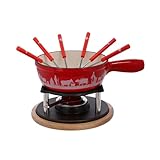 Rotel 1510150 Käsefondue-Set, traditionelles Schweizer Fondue, 2L, 6 Personen, Fondue-Set, Aluguss, Holz, Kunststoff, Emaille, 21 x 31 x 17,2 cm, Durchmesser 21 cm