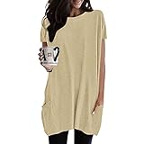 Damen Tshirt Blusen & Tuniken Für Damen, Tshirt Damen Longshirt Sommer Oversize Shirt Basic Kurzarm/Langarm Bluse Mit Tasche Elegant Sweatshirt Einfarbig Longbluse Lässig Tunika Tops Lose Top Tunika T