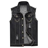 KUDORO Herren Denim Weste Zerrissen Jeansweste Ärmellose Biker Casual Freizeitweste(S,Schwarz)