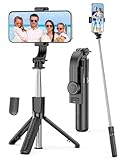 Mini Selfie Stick Stativ, Erweiterbar 4 in 1 Selfie Stange mit Abnehmbarer Fernbedienung, Smartphone Selfiestick & Tripod Tragbar Reisestativ Kompatibel mit iPhone 16/15/14/13/12/Samsung/Huawei/GoPro