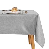 JIUZHEN Hellgrau Tischdecke Leinenoptik Tischdecken Abwaschbar Outdoor 135 x 200 cm Grau Gartentischdecke Eckig Wetterfest für Esszimmer, Garten, Party, Hochzeiten