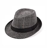 Upstore Herren Klassische Karomuster Manhattan strukturiert Gangster Trilby Fedora Hut Cuban Style Derby Hut Jazz Cap