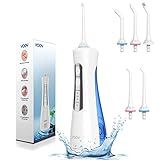 YOOY Munddusche Kabellos Elektrische Zahnzwischenraumreiniger Oral Irrigator IPX7 Wasserdicht Mundduschen 3 Modi und 5 Düsen Tragbar und USB aufladbar Für 30-Tage verwenden