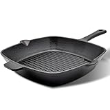 HENSSLERS® Grillpfanne Gusseisen [26cm] - Grill Pfanne für alle Herdarten & Backöfen inkl. Gasgrill & Induktionsherd - Beschichtete Antihaft Steakpfanne - Viereckige Induktion Gusspfannen für Grill