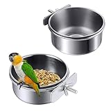 Vueinrg 2 Stück 12cm Vogelnapf Edelstahl Vogel Futternapf zum Einhängen Edelstahlnapf mit Halter Vogelfutterschale Futterschale Papagei Futterbecher für Vogelkäfig Vogelhaus Kleintiere