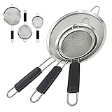 MAKREL® Premium Feinmaschiges Edelstahl-Sieb mit hitzebeständigem Griff, 3er-Set – 12, 15 und 20 cm