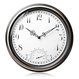 Behogan Wanduhr mit Temperaturanzeige, Innen Draussen Wetterfeste Wanduhr, Außenwanduhr wetterfest, Kunststoff Vintage Gartenuhr für Garten Terrasse Pool küche Wohnzimmer Heim Dekor (30.5cm, Bronze)