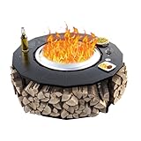 121,9 cm große Feuerstelle mit Abdeckung für Soloofen, Lagerfeuer, Yukon und Tiki, Umrandungstisch mit Kaminholzablage, erweitert großen Platz, pulverbeschichteter Feuerschalentisch mit Staubschutz, 4