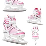 ATTABO Kinder- Freizeitschlittschuhe mit Größenverstellung in 5 Stufen 31-36 EU | Warm Bequem, Fahren Lernen, Edelstahl Eiskunstlaufkufe | Weiß/Rosa