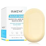 OUKEYA 10% Schwefel Seife, Ziegenmilchseife Gesicht, Salicylsäure, Teebaumöl, Aloe Vera, Antibakteriell, Beruhigend, Tiefenreinigung, Hautbarriere Reparierend, für Ölige Und Akne-Neigende Haut, 115g