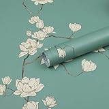 Fiula Selbstklebende Tapete Klebefolie Möbel Blumen Vintage Blumetapete 44CMx3M Möbelfolie Selbstklebend Grün Beige Wasserdicht Vinyl Dekorfolie für Wohnzimmer Schlafzimmer Floral Wallpaper