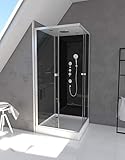 MARWELL Komplettdusche Fertigdusche Black Square 90 x 90 x 215 cm – Dusche im komplett Set inkl. Duschwanne und Armatur- Eckdusche mit Eckeinstieg