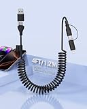 2-in-1-USB-C-Kabel, 91 cm, Spiralkabel, USB C + Lightning-Ladekabel, 60 W, schnelles Aufladen, USB-C-iPhone 16-Kabel für Auto, CarPlay und Android, Auto-Multi-Kabel für iPhone 16/15/14, Samsung