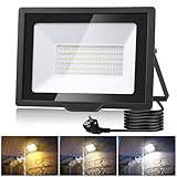 wowspeed LED Strahler Außen mit Stecker - 100W LED Strahler 3000K/4500K/6500K Dimmbar, 10000LM Superhell LED Fluter, IP65 Wasserdicht LED Scheinwerfer, Strahler Außen für Hof Garten Sportplatz