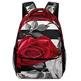SKTNBM Rucksack für Herren und Damen, weiß-rote Rosen-Blumen, stilvolle Rucksäcke, Business-Reiserucksack, Uni, multifunktionaler Rucksack, Schwarz, Einheitsgröße, Rucksack, Rucksäcke