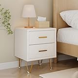 LLODERY Nachttisch, Gepolsterter Nachttische, Stauraum Schrank mit 2 Stoffschubladen, Schmaler Beistelltisch, Boho Nachtkommode, für Schlafzimmer Wohnzimmer, Weiß