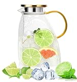 Glaskrug mit Deckel, 1,8 l, Glas, wasserabweisend, hitzebeständig, Krug für Kühlschrank-Seitentür, Baffect Wasserkrug, auslaufsichere Kühlschranktürkaraffe, Teekannen mit Edelstahldeckel